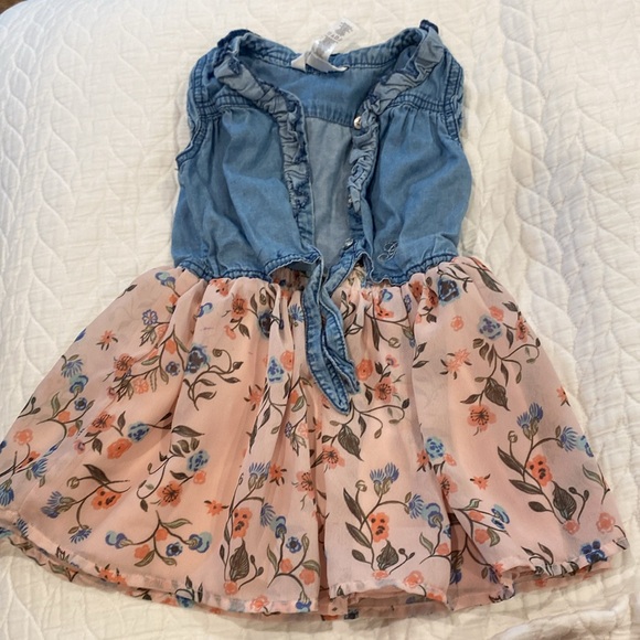 Guess Toddler Ruffled Denim Mixed Media Girl's Floral Knotted Dress 2T - Picture 1 of 5